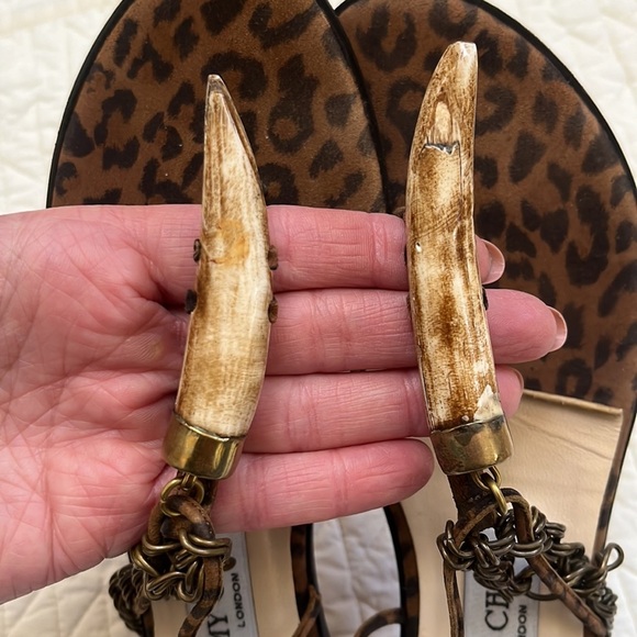 Jimmy Choo flat sandals, Leopard, bone and brass chain Size 37/ US 6.5 - Picture 14 of 16
